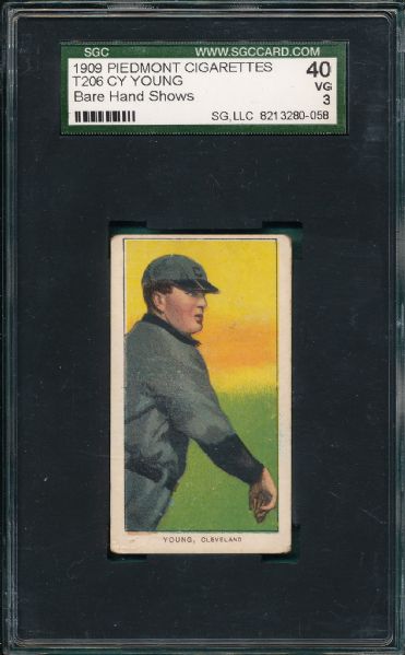 1909-1911 T206 Young, Cy, Bare Hand, Piedmont Cigarettes SGC 40