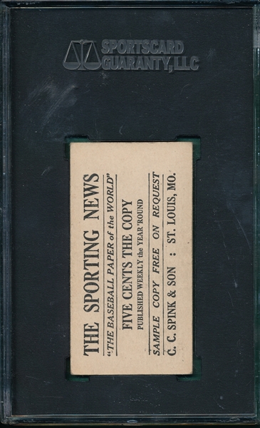 1916 M101-4 #145 Bob Roth, Sporting News, SGC 70
