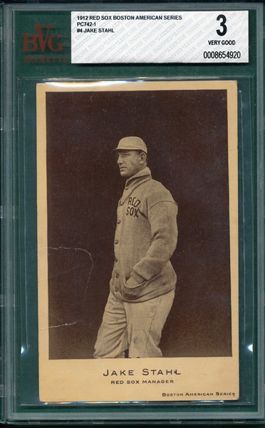1912 PC742-1 #4 Jake Stahl Red Sox Boston American Series BVG 3 *Low Pop*