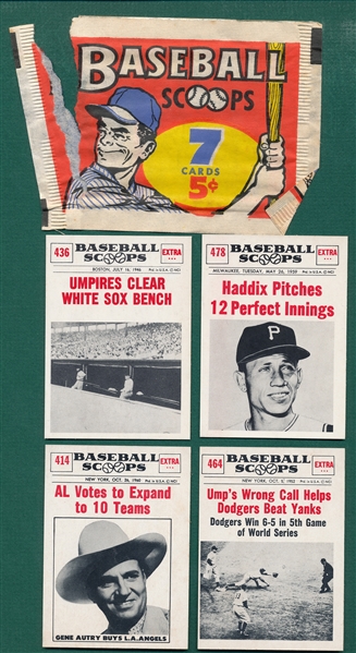 1961 Nu-Card Baseball Scoops (3) Wrappers & (6) Cards, Lot of (9)