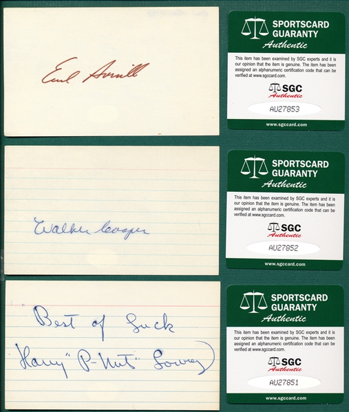 Lot of (6) Autographed Baseball Players, 3 X 5 Cards  SGC Authentic W/Averill