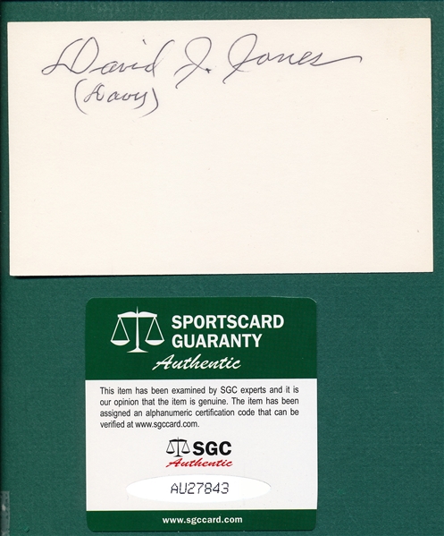 David J. Davy Jones, 3 X 5 Cards  SGC Authentic 