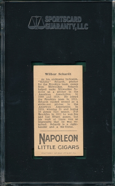 1912 T207 Wilbur Schardt Napoleon Cigarettes SGC 30