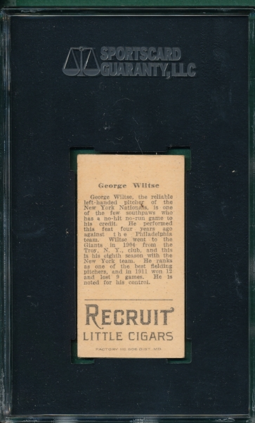 1912 T207 Wiltse Recruit Little Cigars SGC 45