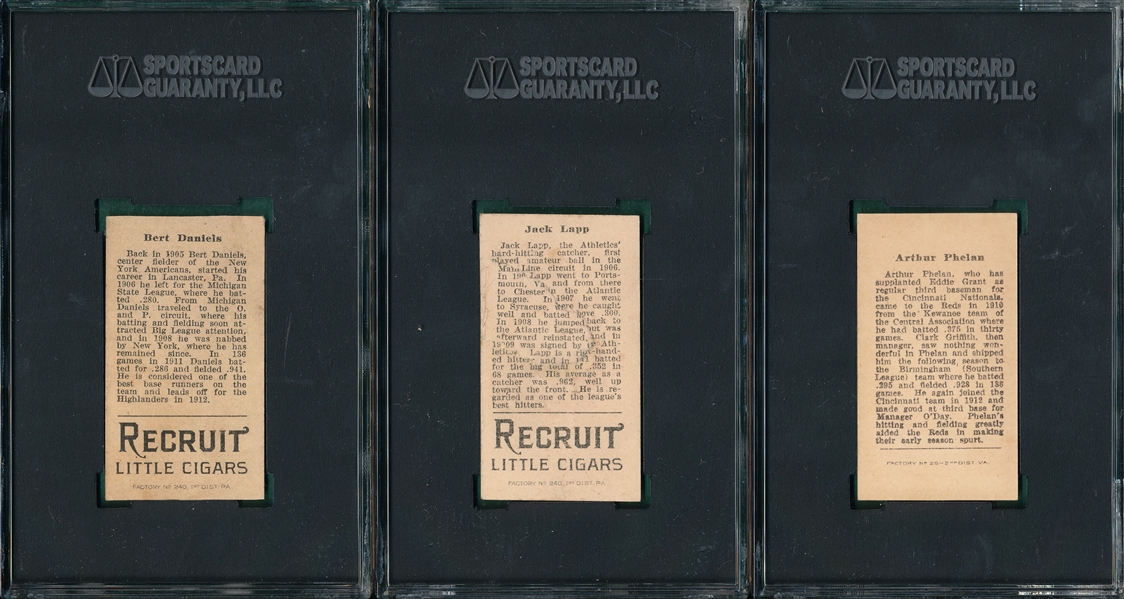 1912 T207 Phelan, Lapp & Daniels (3) Card Lot SGC Authentic