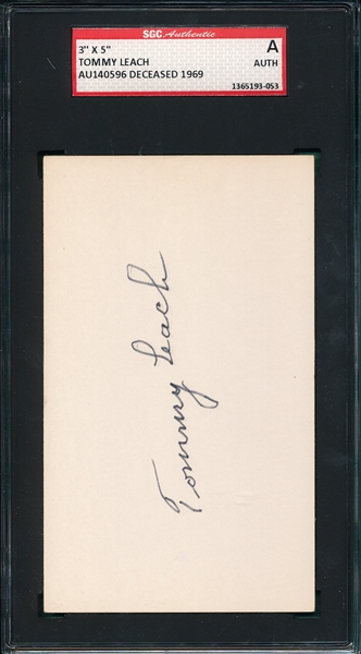Tommy Leach, Autographed 3X5 Card, Signed SGC Authentic *T206 Player*