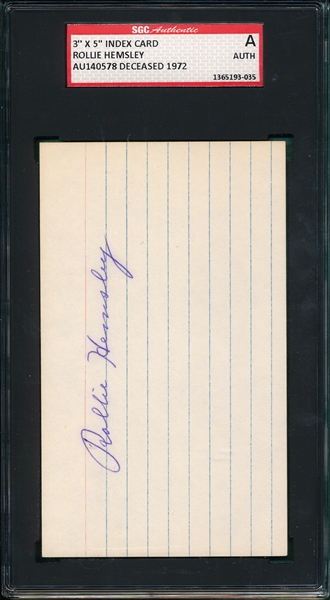 Rollie Hemsley Autographed 3X5 Card, Signed, SGC Authentic 