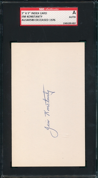 Jim Konstanty Autographed 3X5 Card, Signed, SGC Authentic 