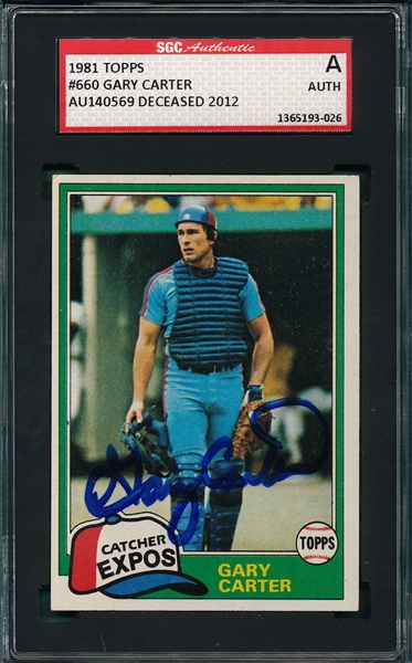 1981 Topps Gary Carter Autographed Card, SGC Authentic 