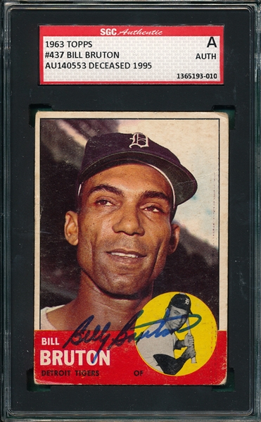 1963 Topps Bill Bruton Autographed Card, SGC Authentic 