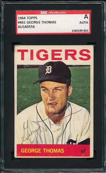 1964 Topps George Thomas Autographed Card, SGC Authentic 