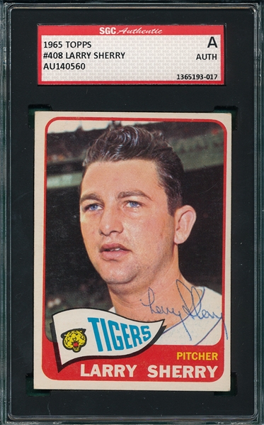 1965 Topps Larry Sherry Autographed Card, SGC Authentic 