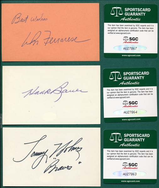 Lot of (6) Autographed Baseball Players, 3 X 5 Cards  SGC Authentic W/ Hank Bauer