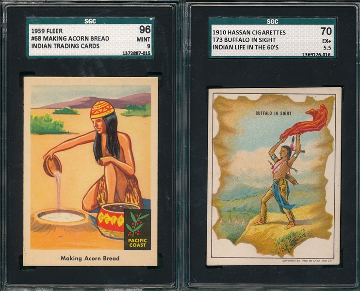 1910 T73 Indian Life & 1959 Fleer Indians (2) Card Lot SGC 