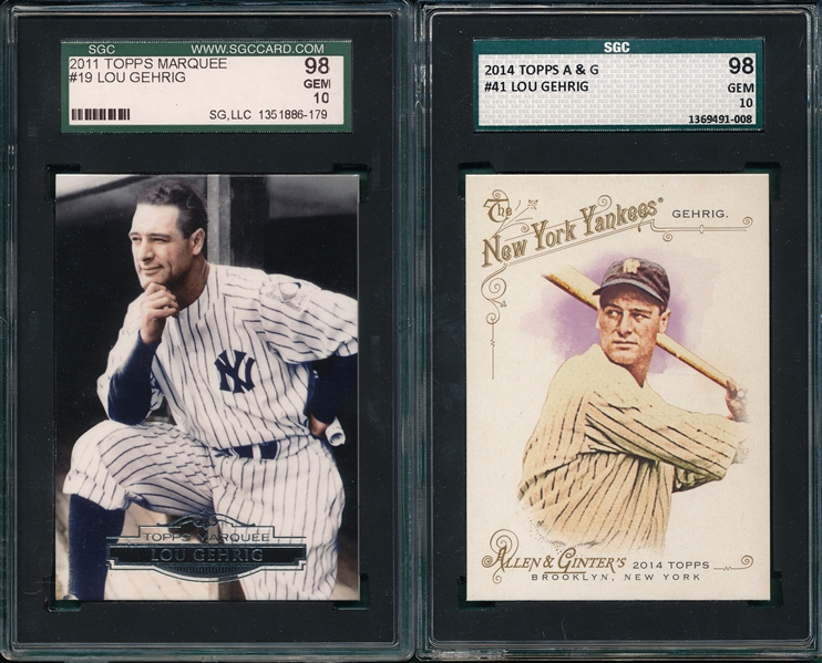2011 Topps Marquee #19 & 2014 Topps A & G, Lou Gehrig, (2) Card Lot, SGC 98