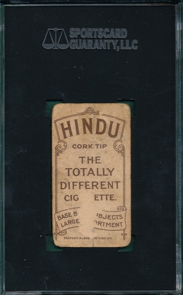 1909-1911 T206 Brown, Mordecai, Portrait, Hindu Cigarettes SGC 10
