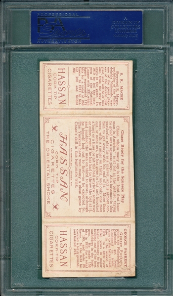 1912 T202 Chase Ready For the Squeeze Play, Paskert/Magee, Hassan Cigarettes PSA 4