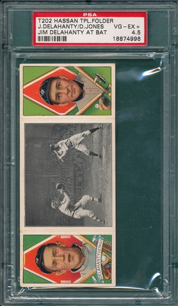 1912 T202 Jim Delehanty at Bat, Delehanty/Jones, Hassan Cigarettes PSA 4.5
