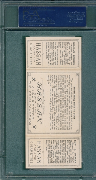 1912 T202 Scrambling Back to First, Barger/Bergen, Hassan Cigarettes PSA 6