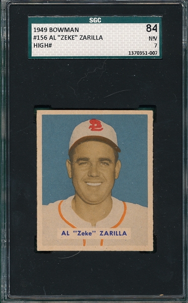 1949 Bowman #156 Zeke Zarilla SGC 84 *High #*