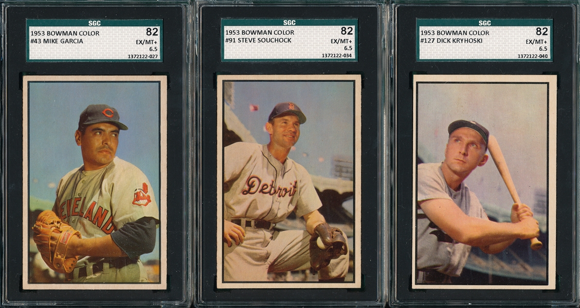 1953 Bowman Color #43, #91 & #127, (3) Card Lot SGC 82