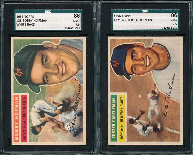 1956 Topps #28 Hoffman & #271 Castleman, (2) Card Lot SGC 86