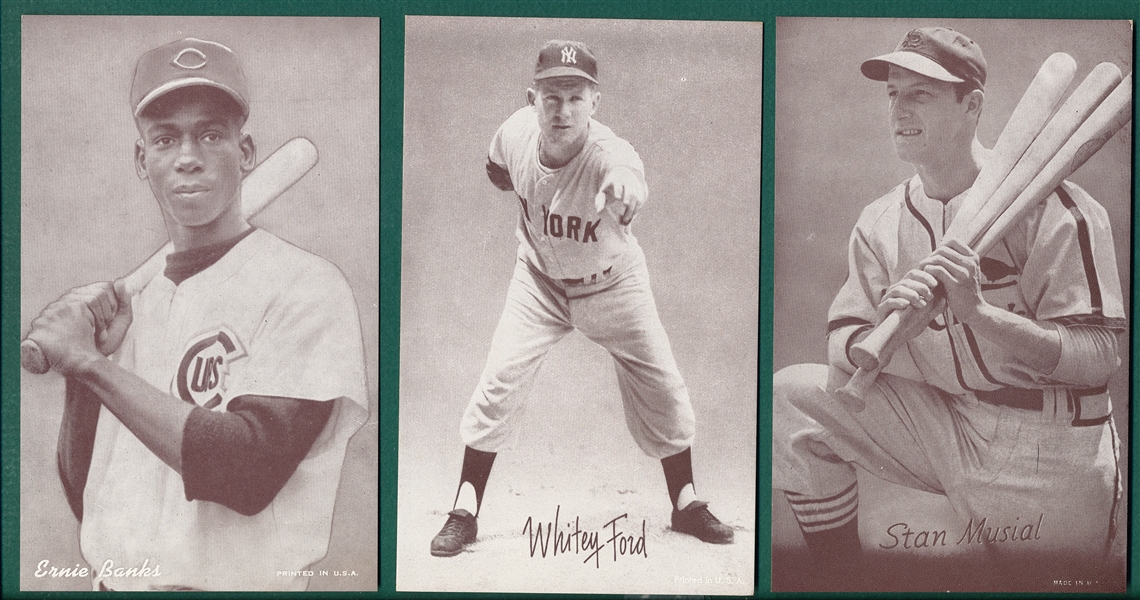 1947-66 Exhibits Banks, Ford & Musial Lot of (3)