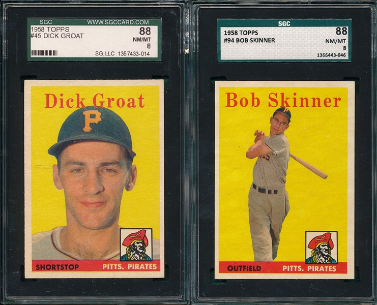 1958 Topps #45 Groat & #94 Skinner (2) Card Lot SGC 88