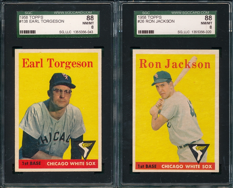 1958 Topps #138 Torgeson & #26 Jackson (2) Card Lot SGC 88