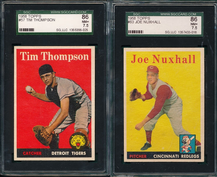 1958 Topps #57 Thompson & #063 Nuxhall (2) Card Lot SGC 86