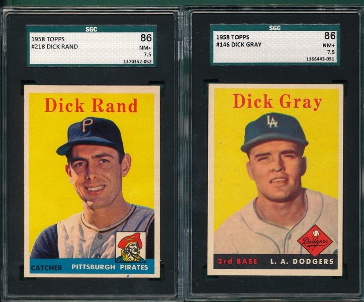 1958 Topps #146 Gray & #218 Rand (2) Card Lot SGC 86
