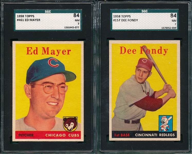 1958 Topps #157 Fondy & #461 Mayer (2) Card Lot SGC 84