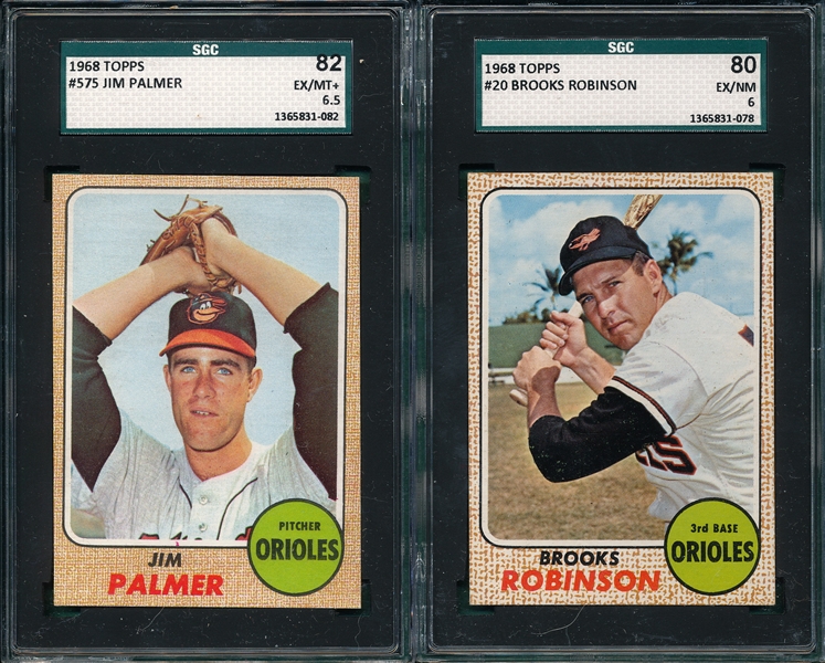 1968 Topps #575 Palmer & #20 Brooks Robinson (2) Card Lot SGC