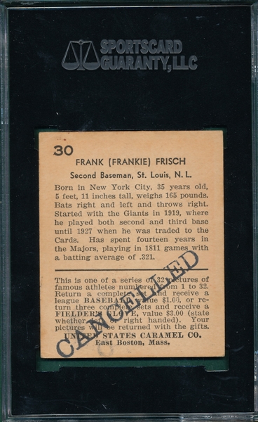 1932 U S Caramels #30 Frankie Frisch SGC 60 *Cancelled*