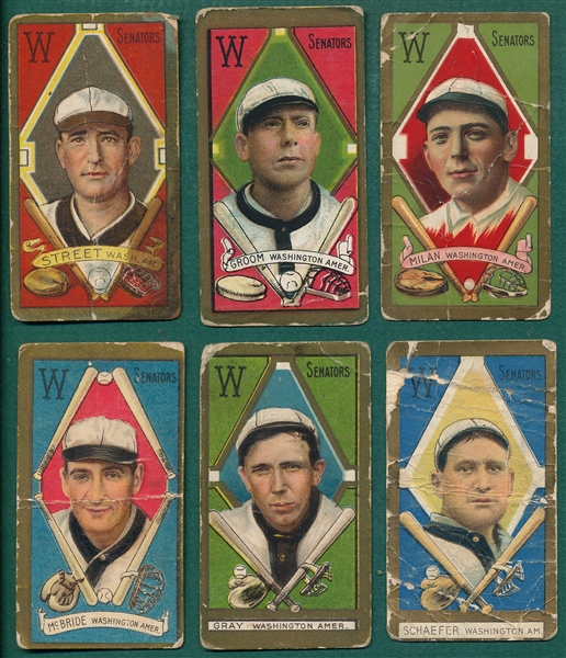 1911 T205 Washington Senators (6) Card Lot W/ American Beauty Back