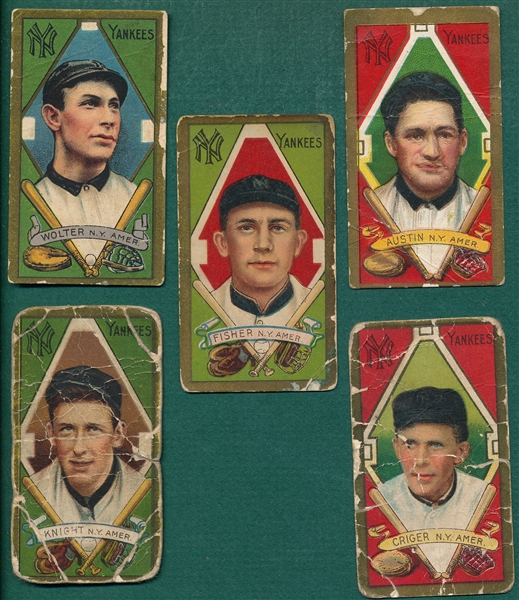1911 T205 New York Yankees (5) Card Lot W/ Fisher