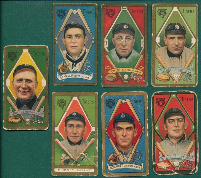 1911 T205 Detroit Tigers (7) Card Lot W/ Jennings