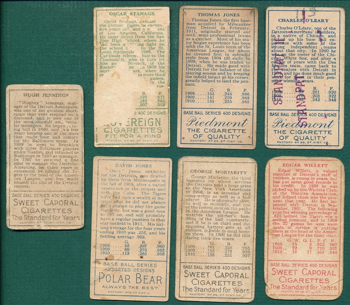 1911 T205 Detroit Tigers (7) Card Lot W/ Jennings