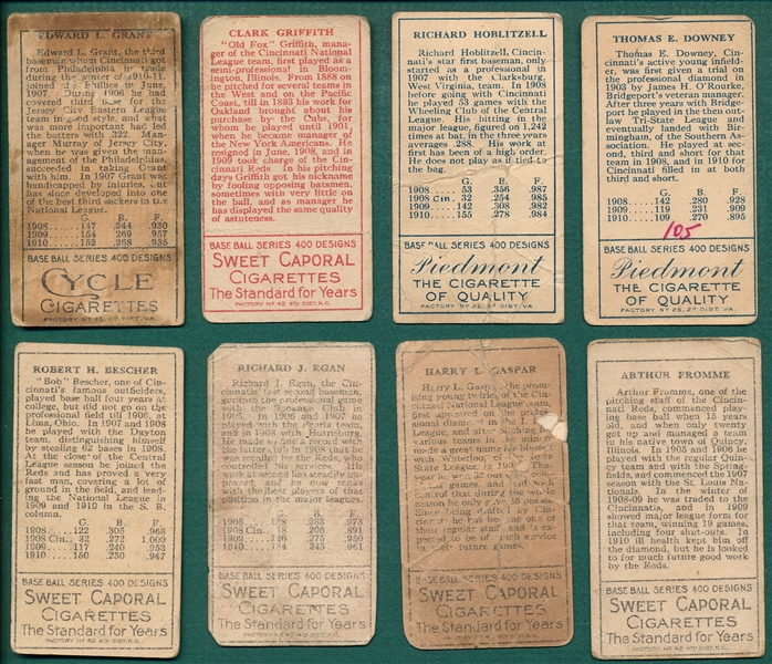 1911 T205 Cincinnati Reds (8) Card Lot W/ Grant, Cycle