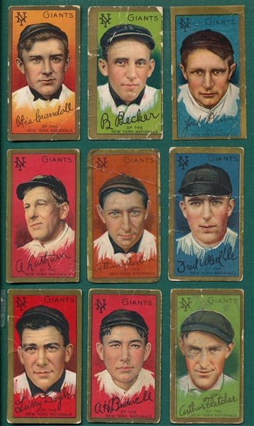 1911 T205 New York Giants (9) Card Lot W/ Crandall