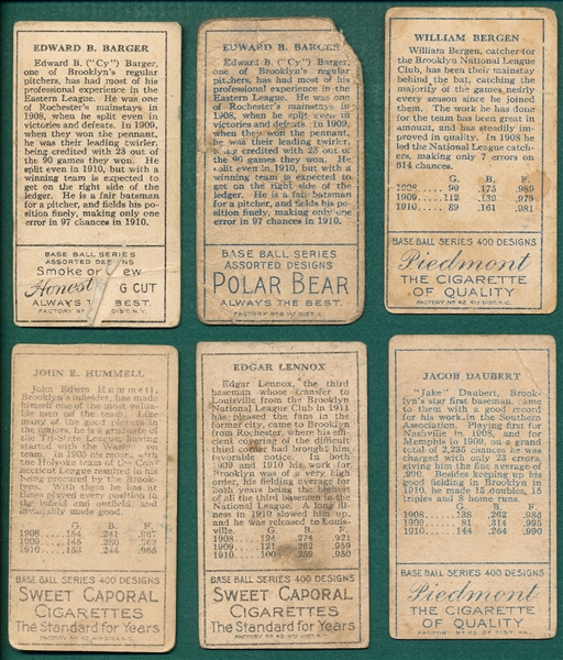 1911 T205 Brooklyn Superbas (6) Card Lot W/ Barger