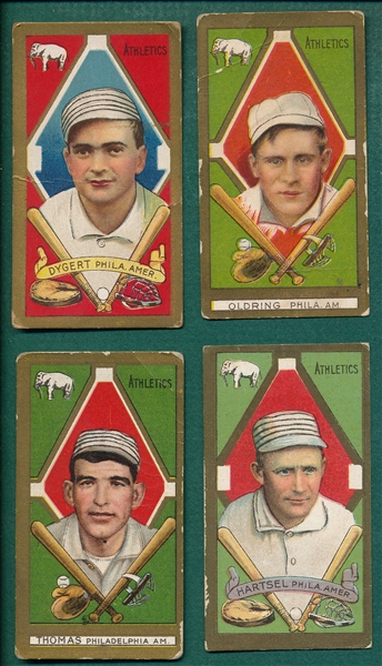 1911 T205 Philadelphia Athletics (4) Card Lot W/ Hartsel