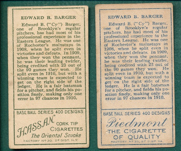 1911 T205 Ed Barger Lot of (2) Variations