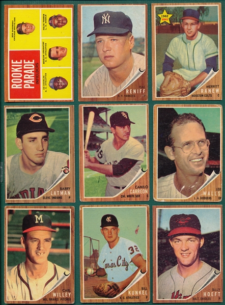 1962 Topps (9) Card Lot W/ #139 Reniff 
