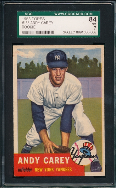 1953 Topps #188 Andy Carey SGC 84 *Rookie*