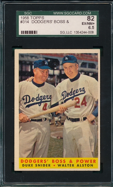 1958 Topps #314 Dodgers Boss & Power SGC 82