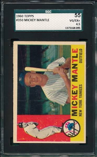 1960 Topps #350 Mickey Mantle SGC 55