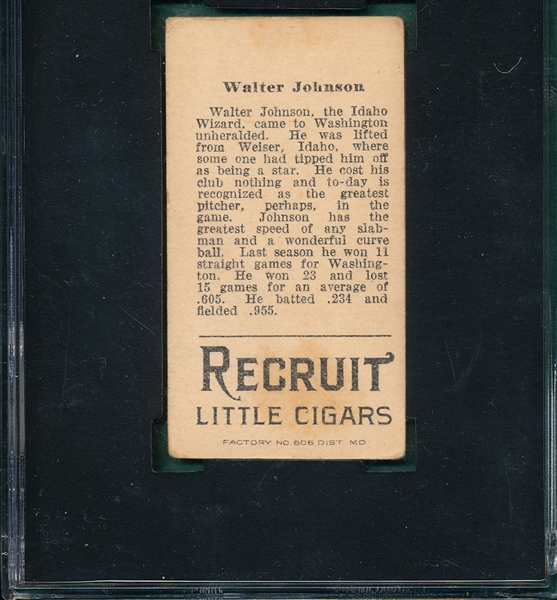 1912 T207 Walter Johnson Recruit Little Cigars SGC 45