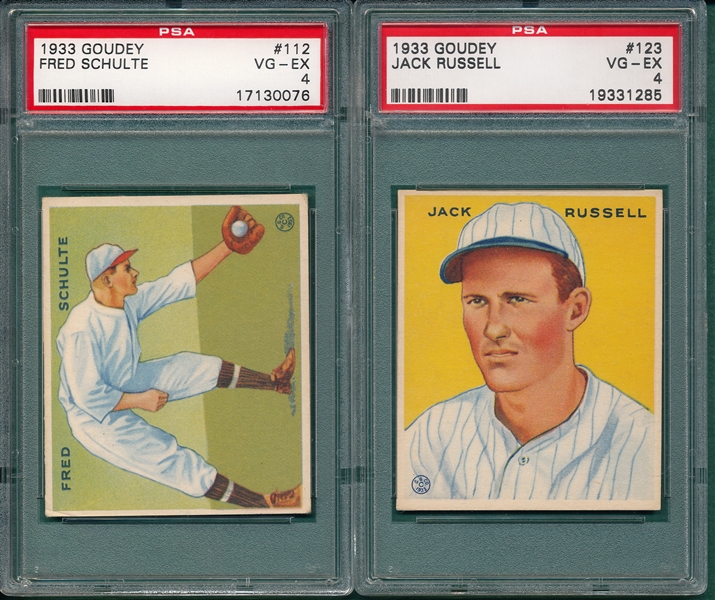 1933 Goudey #112 Schulte & #123 Russell (2) Card Lot PSA 4