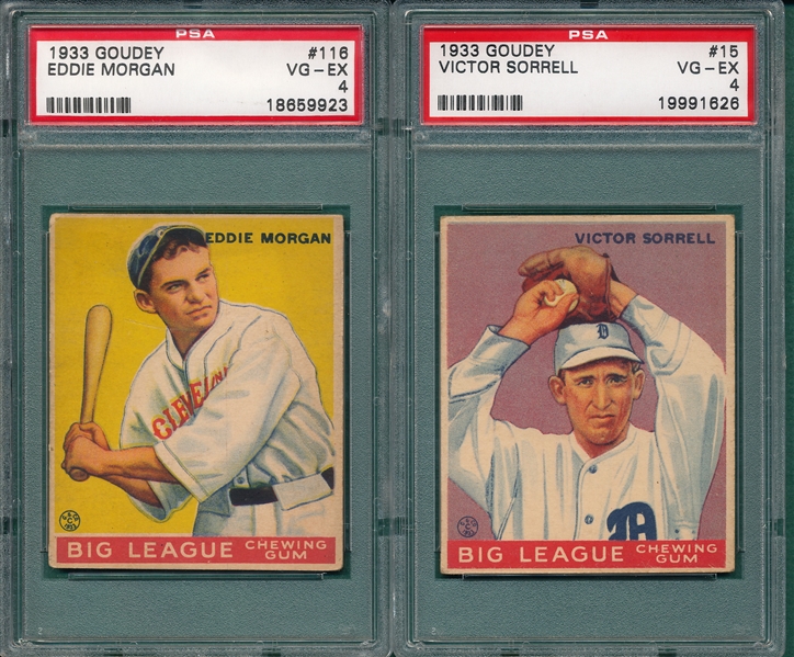 1933 Goudey #15 Sorrell & #116 Morgan (2) Card Lot PSA 4